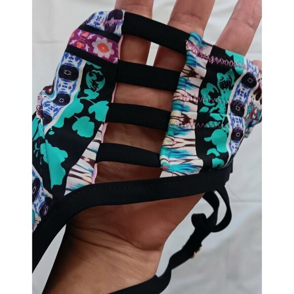 3/10 Nanette Lepore Boho Bikini Top Padded Black Pink Purple Teal Cut Outs $96 - Picture 7 of 8